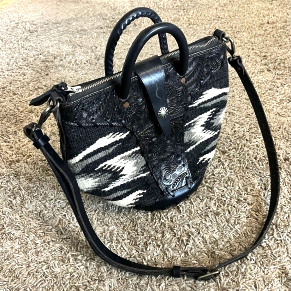 RRL Aztec Tooled Leather And Carpet Bag - Picture 2 of 11